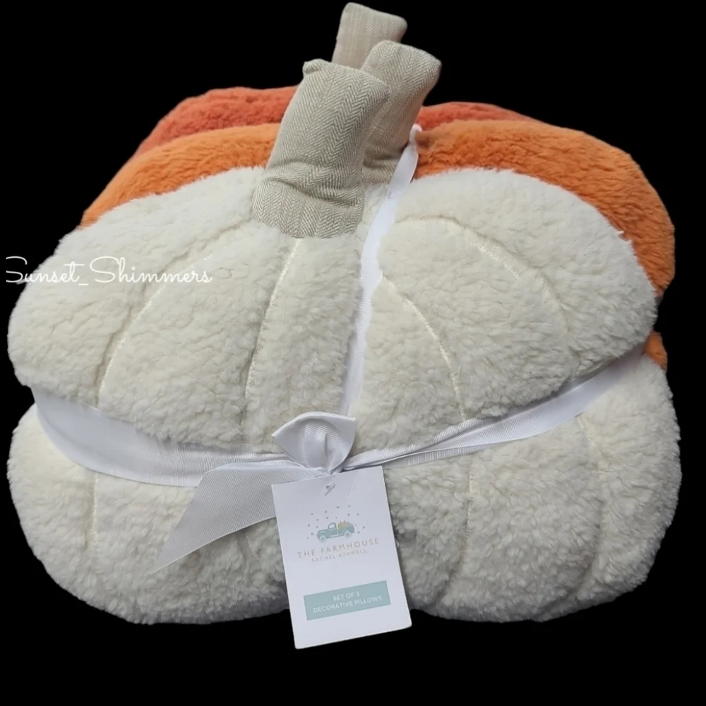 3pc Rachel Ashwell Halloween Thanksgiving Pumpkin Fall Throw Pillow Decor Set